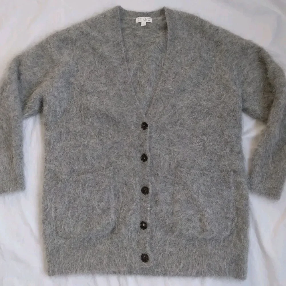 J. Crew Alpaca Blend Cardigan Gray Oversized Preppy Cabincore Women's Size L - Picture 4 of 16